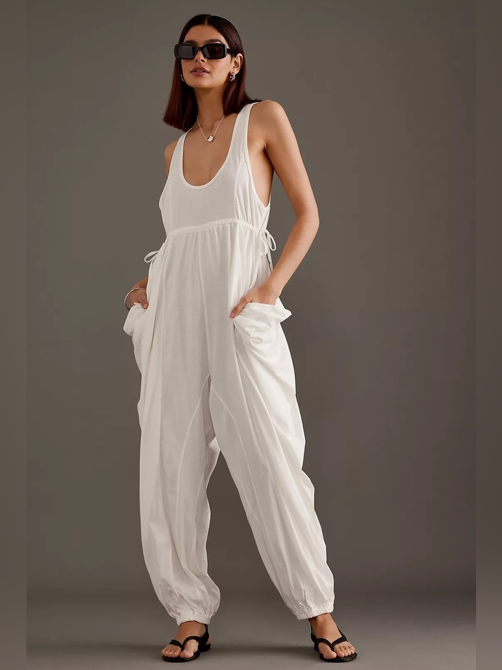Anthropologie Bond Jumpsuit White Open Back Balloon Leg Jumpsuit 8330